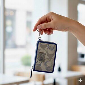 ⬇️ Vintage Blue Coach Signature Monogram Mini Coin Purse Key Fob